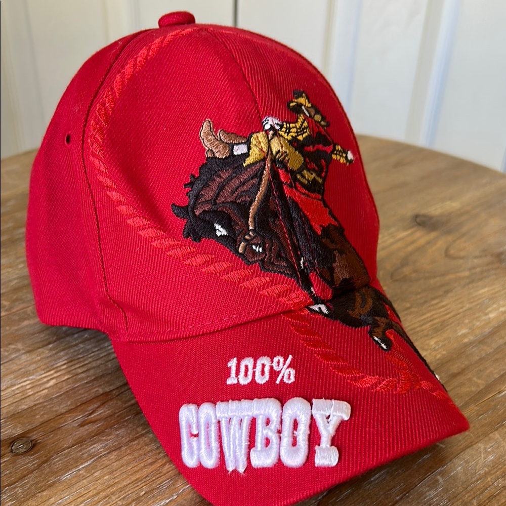 Red Cowboy Embroidered Cap. 100% Cowboy. - Picture 5 of 17